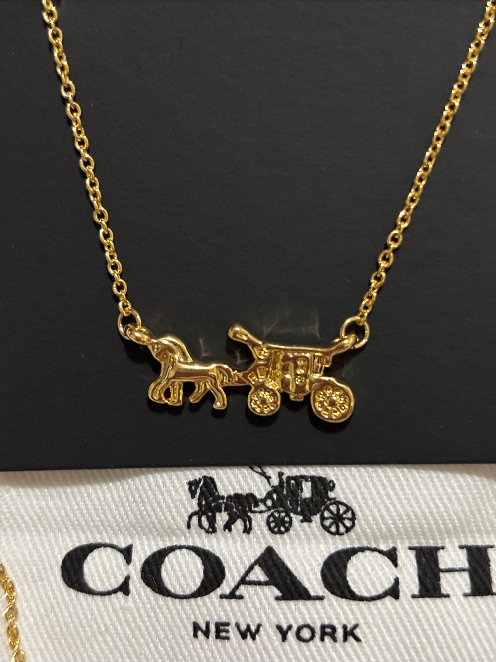 NWT Beautiful Coach Gold Toned Horse & Carriage Pendant Necklace - Picture 2 of 3